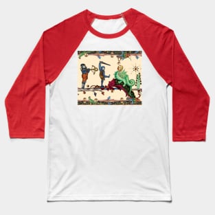 WEIRD MEDIEVAL BESTIARY  WAR, KNIGHTS COMBATTING AGAINST HYBRID DRAGON Baseball T-Shirt